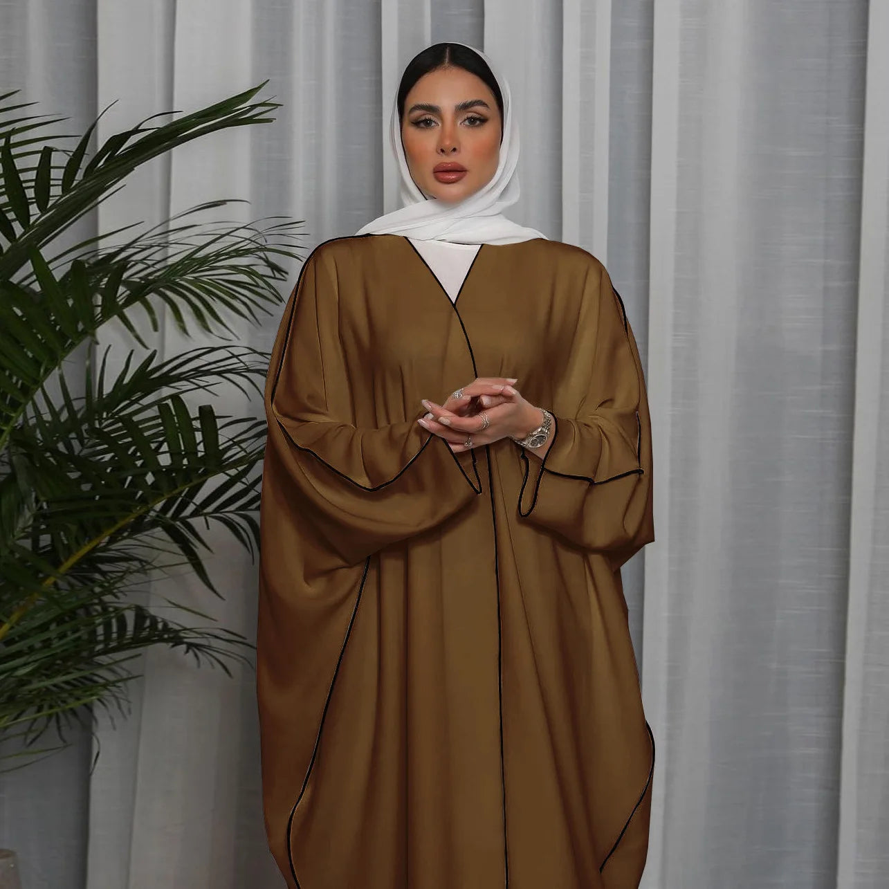 Line Oversized Abayas With Belt Dress