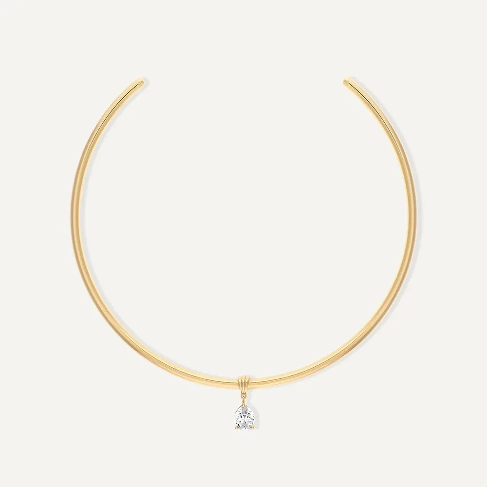Stainless Steel Water Droplet Zircon Pendant Necklace