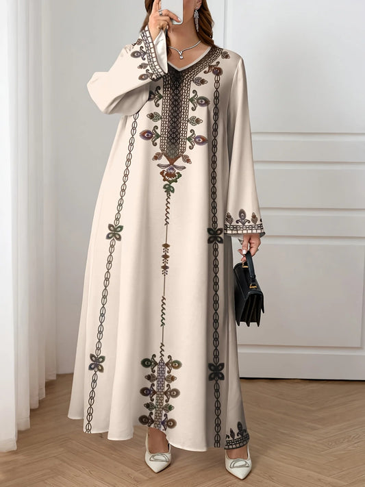 Middle Eastern Robe Plus-Size Long-Sleeve Dress