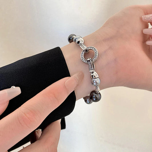 Elegant Imitation Pearl French Gray Pearls Bangles Light Round Beaded Bracelets