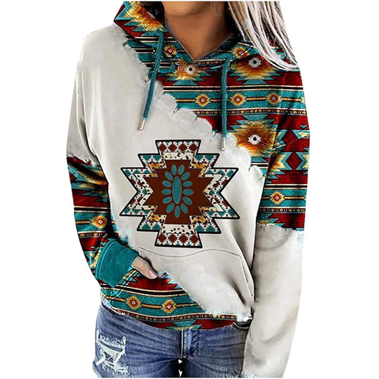 Casual Geometric Horse Print Long Sleeve Pullover