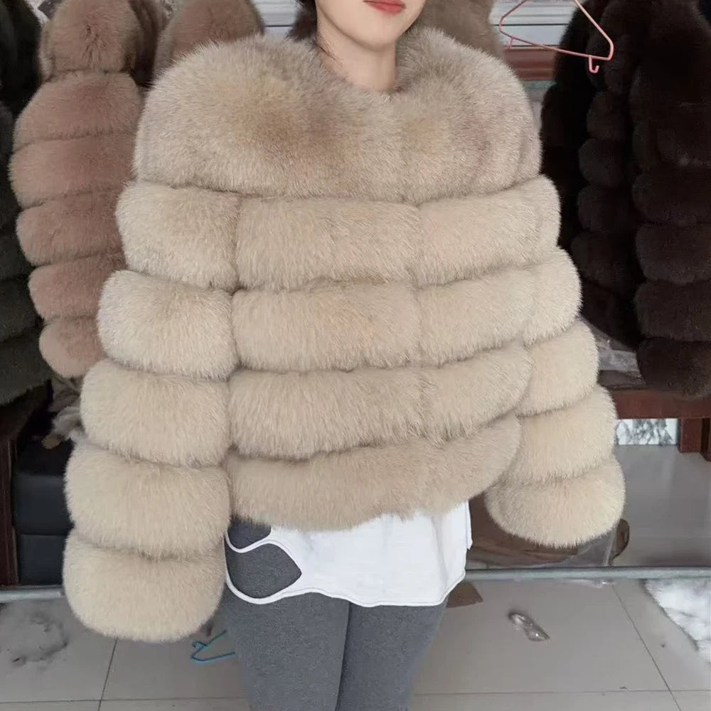 Fox Fur Coat Real Winter Brown Leather Coats & Jackets