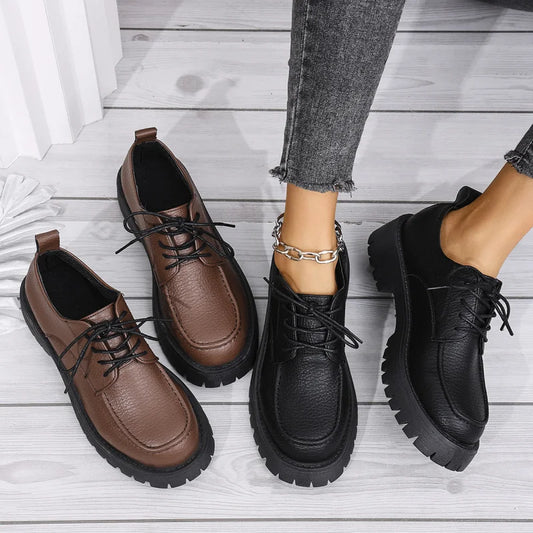Large Size Thick-soled Loafers Style Chunky Leather Shoes