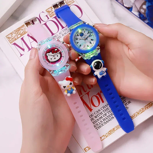 Minnie Mickey Mouse Flash Light Cartoon Watch