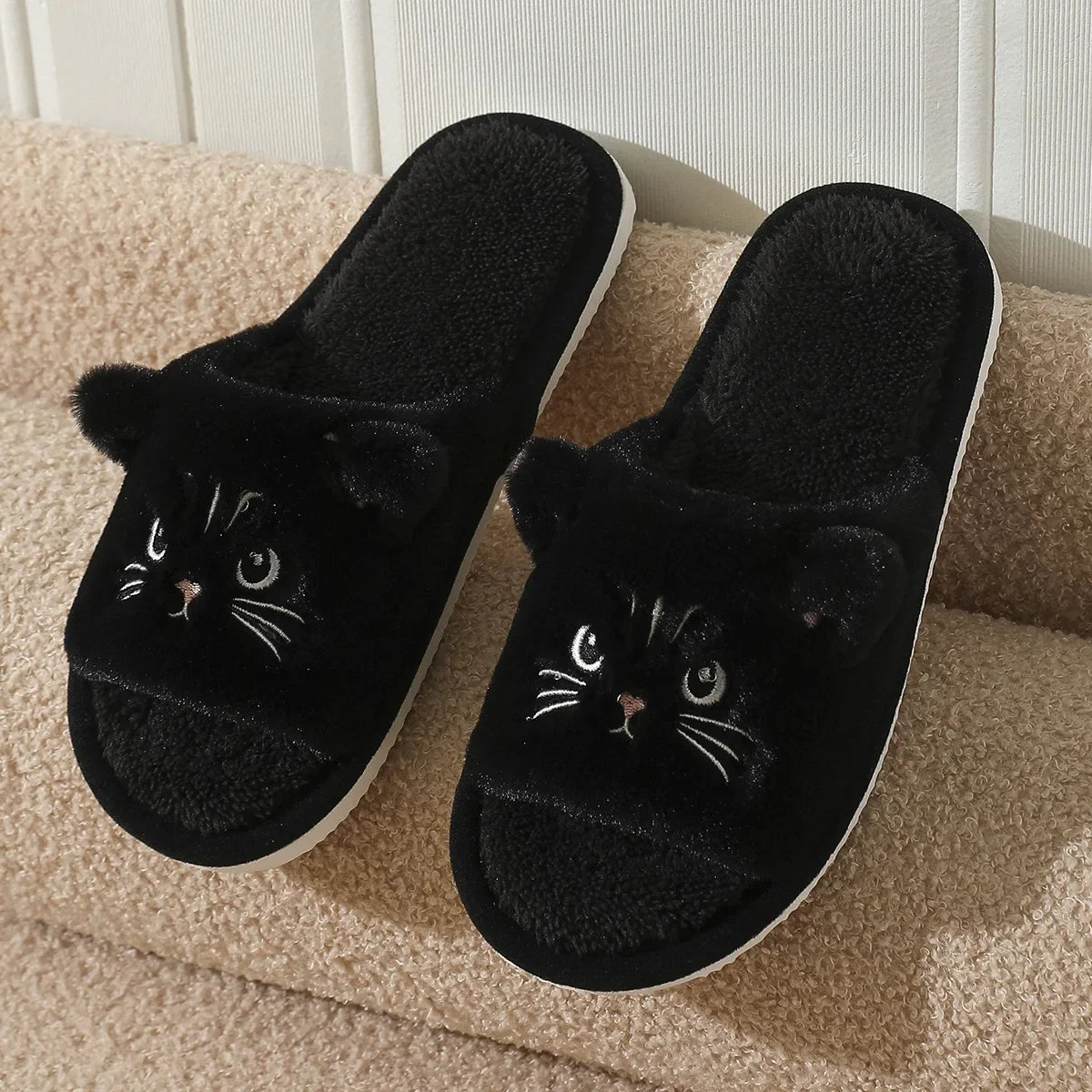 Faux Fur Cat Soft Sole Non Slip Slippers