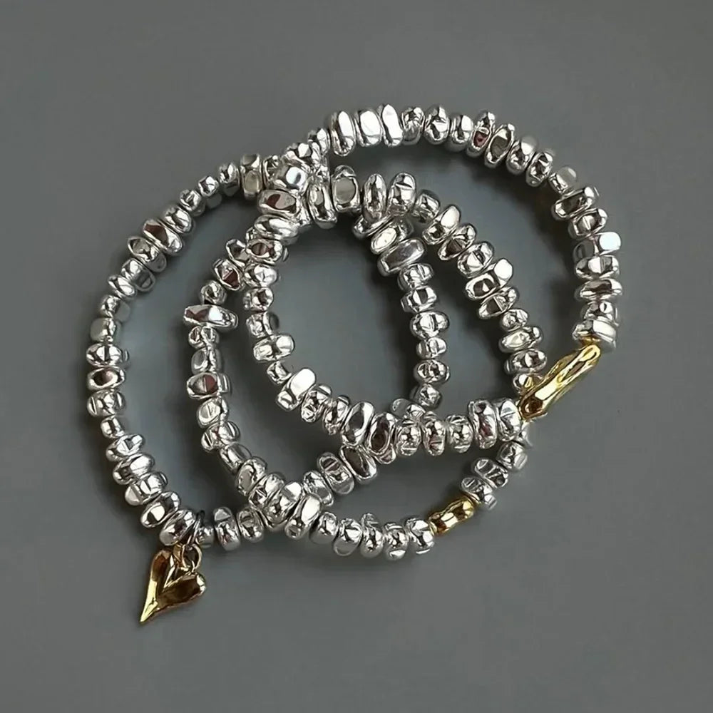 DANA Juego de 3 pulseras de corazón con cadena