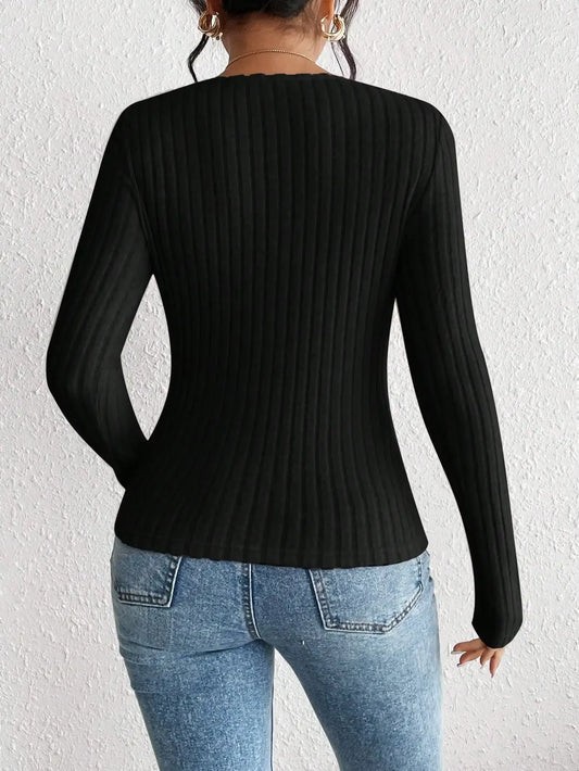Diamond collar knitted bottom Long sleeve shirt