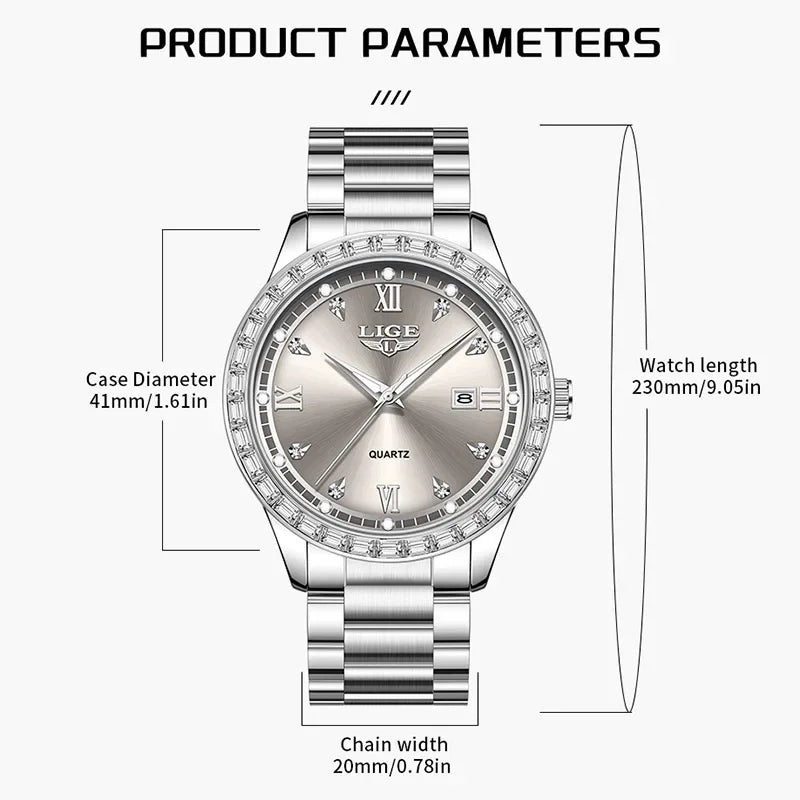 Elegant luminous stainless steel quartz watch