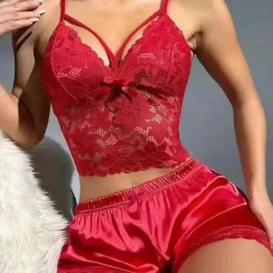 2 Pcs/Set High Waist Satin Shorts Sleepwear
