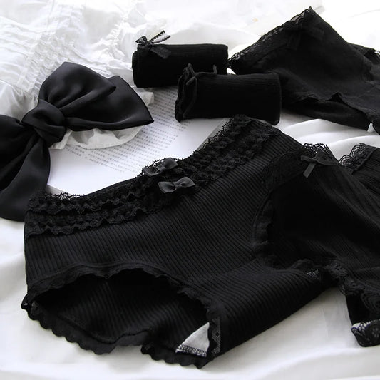 Cotton Sexy Black Underwear Lingerie Set
