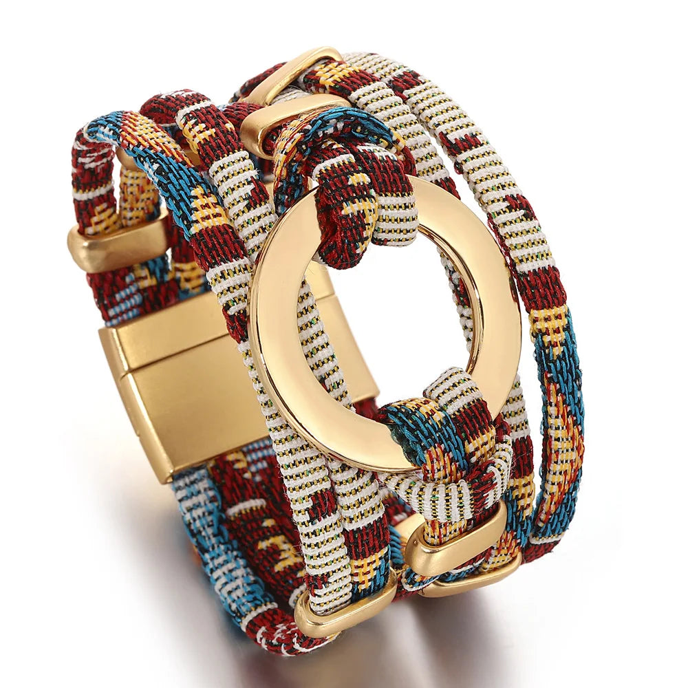 Round Weave Leather Wrap Wide Bracelets