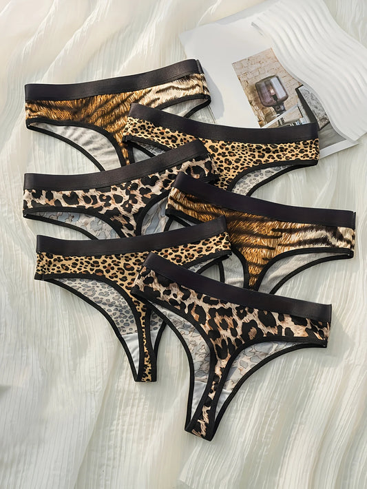 6-piece leopard print zebra print tiger print cotton inner lining G-String
