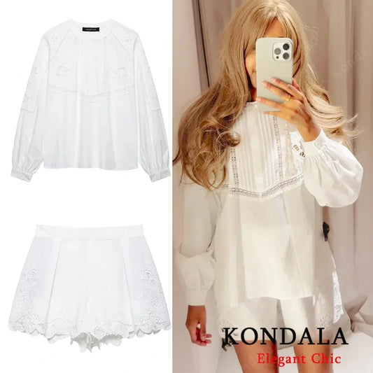 Elegant Loose Shirt Lace High Street Shorts Set