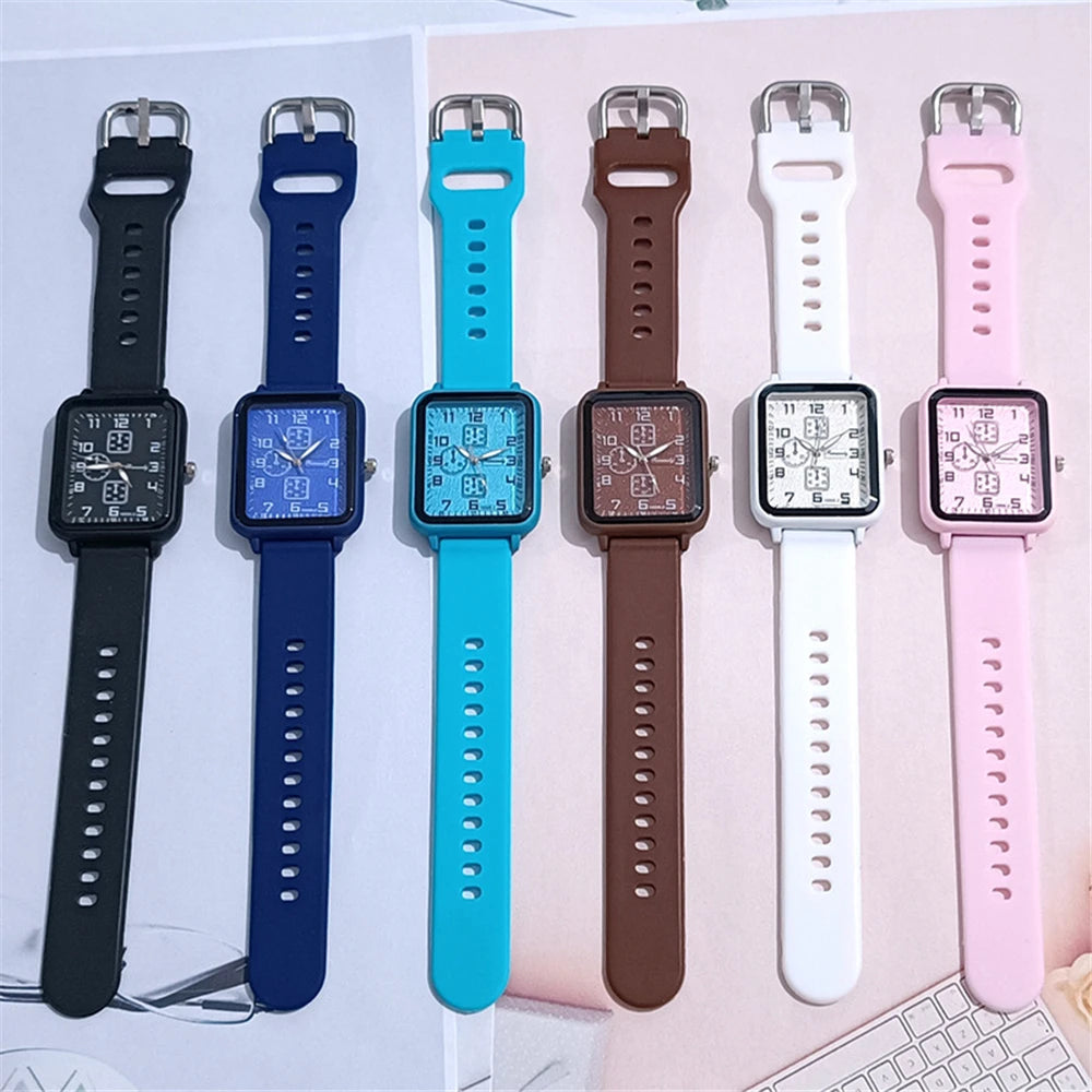 Sports Square Quartz Blue silicone strap Wristwatches