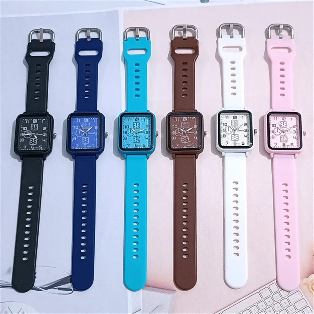 Sports Square Quartz Blue silicone strap Wristwatches