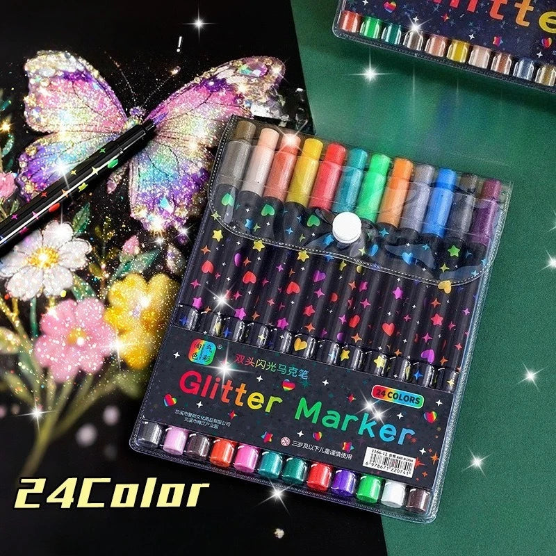 24 Colors Colorful Double Ended Glitter Pens with Fast-Drying Glue