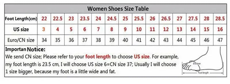 White high heel sandal with 9.5cm heel, 1cm platform, and women's shoe size chart.