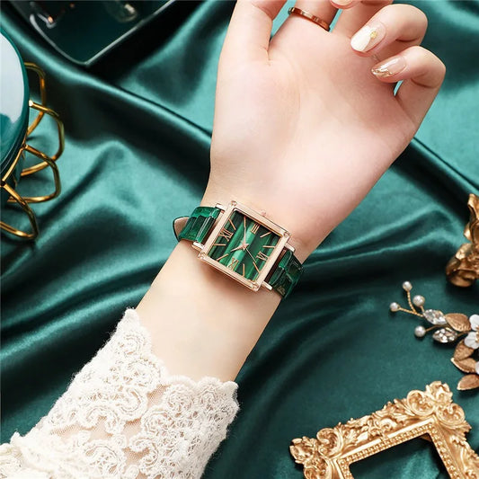 Square Quartz Roma Dial Leather Strap Wristwatches