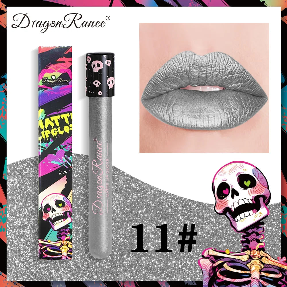 12 Color Halloween Lip Gloss Makeup Black Green Purple Waterproof Matte Lipstick