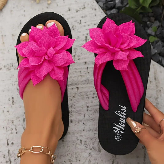 Floral Flip Flops Mid Heel Sandals Slipper