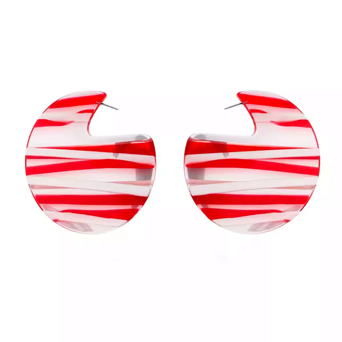 Red Striped Large Circular Acrylic Hoop Geometric Acetate Stud Earring Earrings