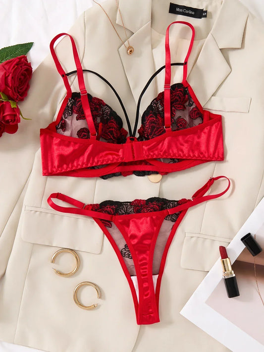 Two-piece embroidered bra set