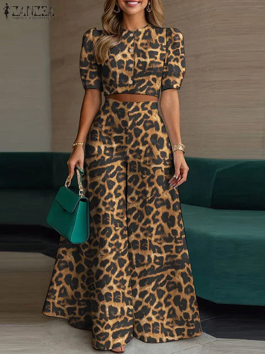 Short Puff Sleeve Wide Leg Pants Pant Sets