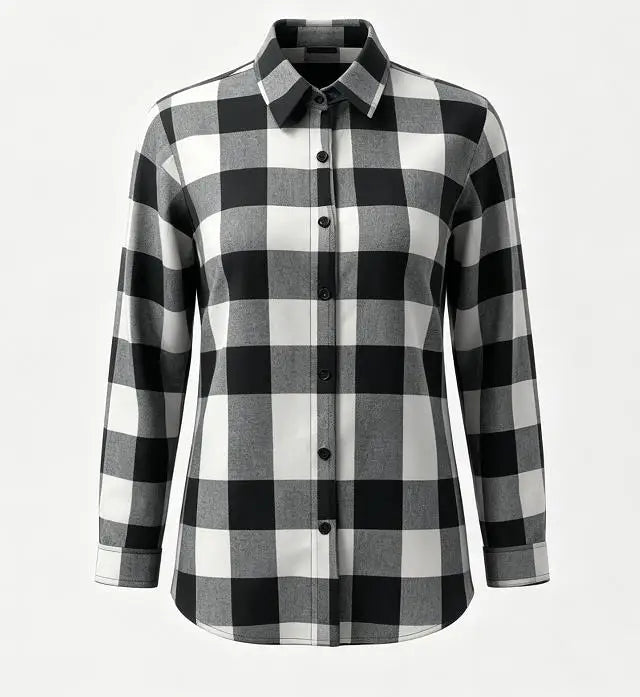 Black White Plaid Long Sleeve Shirt Jacket Blazer Oversized Streetwear Coat