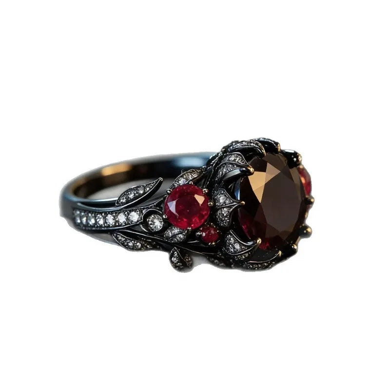 Dark Rose Shape Black Zirconia Hip Hop Rings