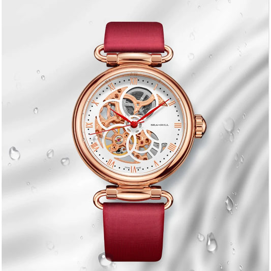 Leather Strap Waterproof Skeleton Automatic Mechanical Watch Necklace Set 6002L Series