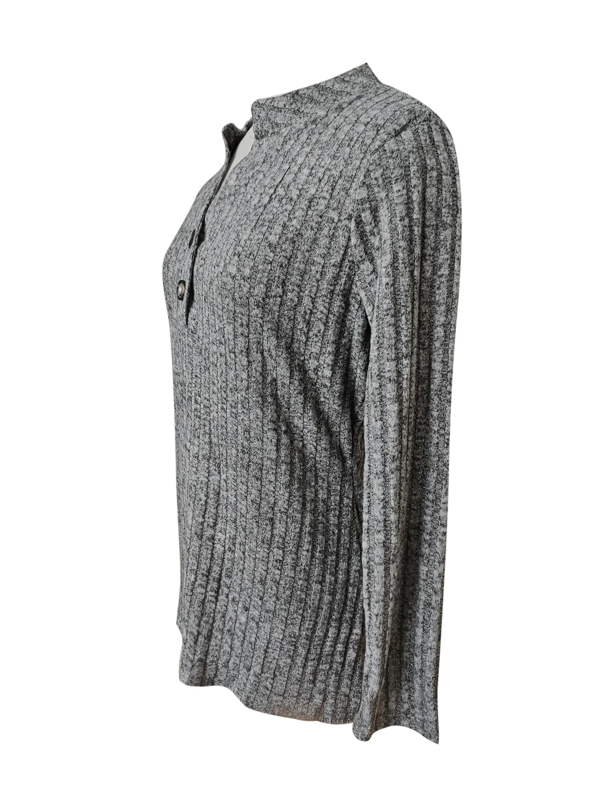Ribbed Button Front V Neck T-Shirt Casual Long Sleeve Shirt