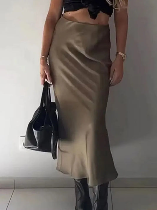 تنانير ساتان طويلة عالية الخصر