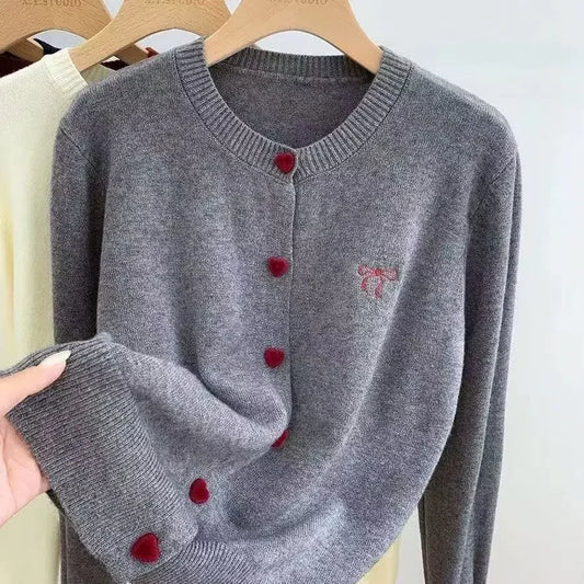 Breasted Heart-shaped Button Korean Sweater