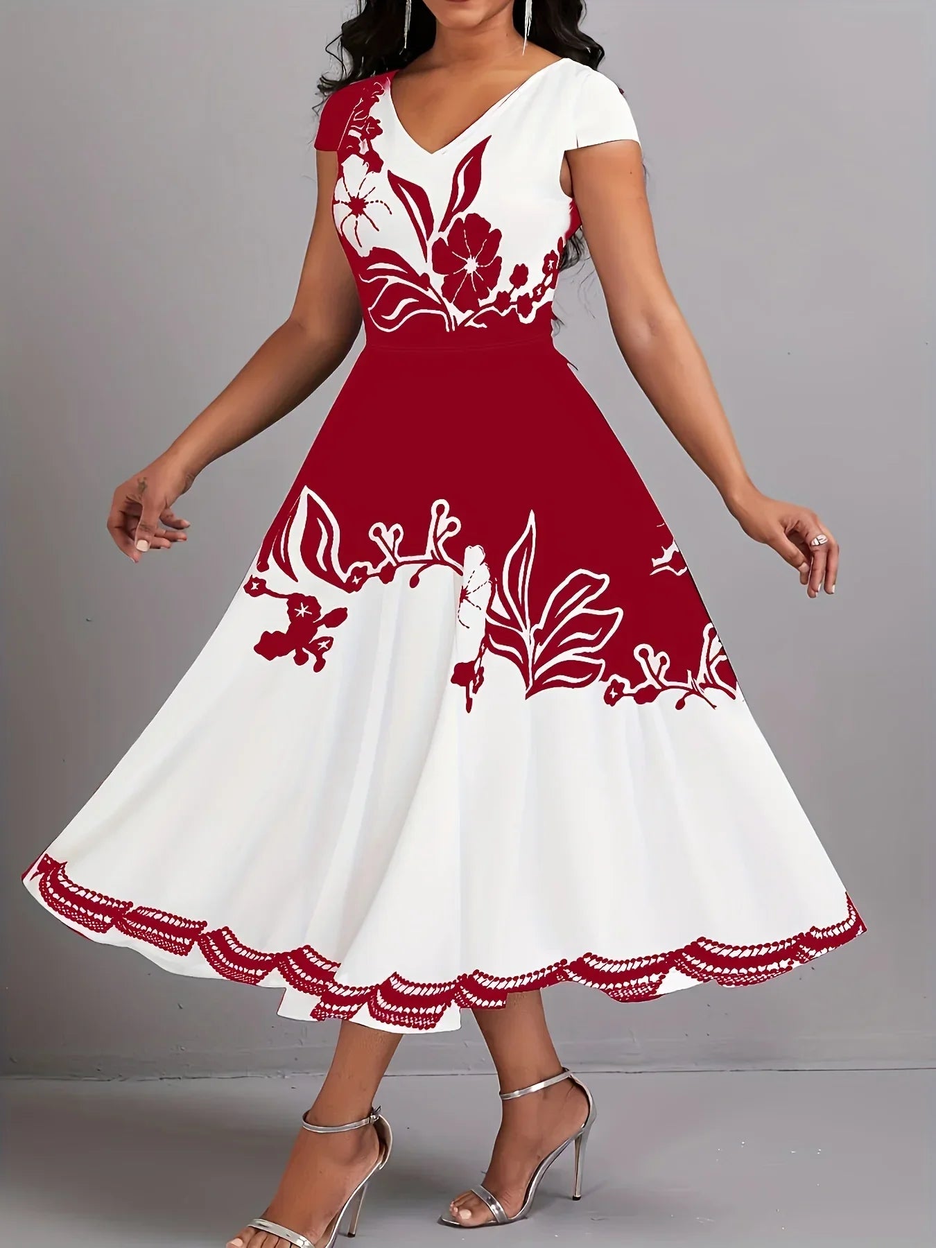 Peplum Floral Print Short Sleeves Dress