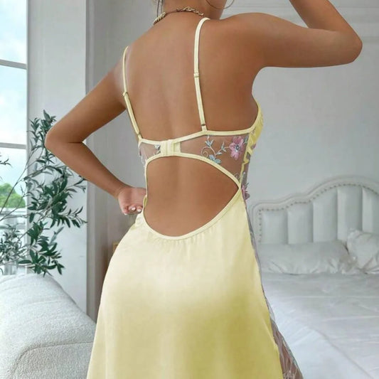 Mesh & Satin Deep-V Sleepwear