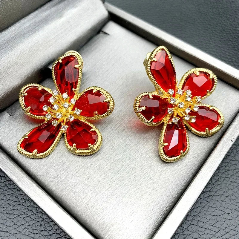 Crystal Flower Stud Earrings
