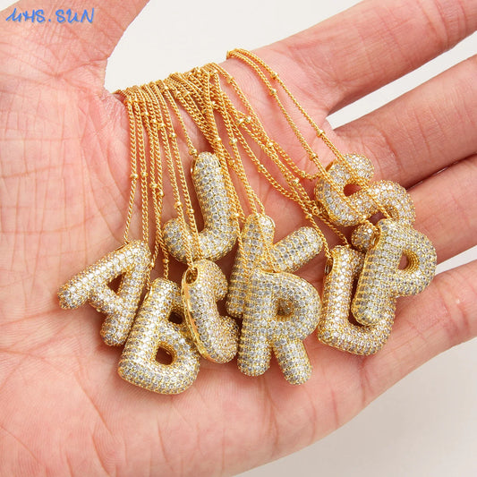 26 Letter Copper Zircon Bubble Initial Chunky Necklace