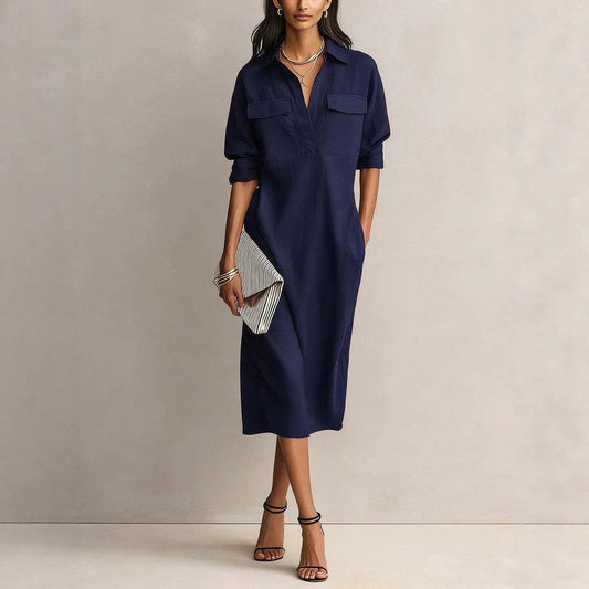 Cotton Linen Slim casual Mid Dress