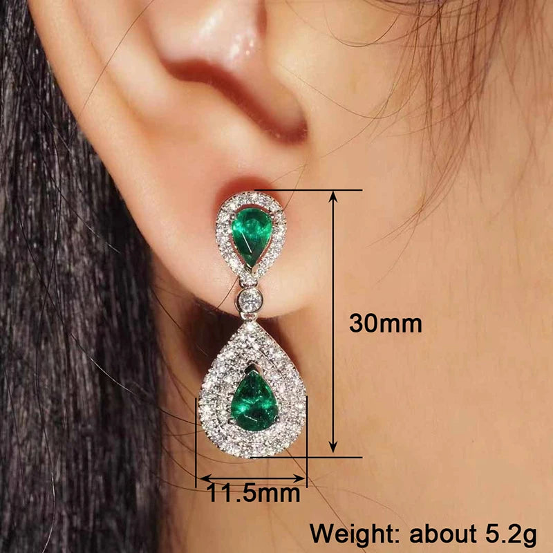 Huitan Elegant Drop Inlaid Bright Green CZ Earrings