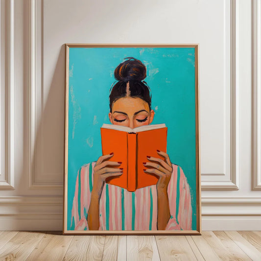Reading woman art print book poster feminine cozy wall art