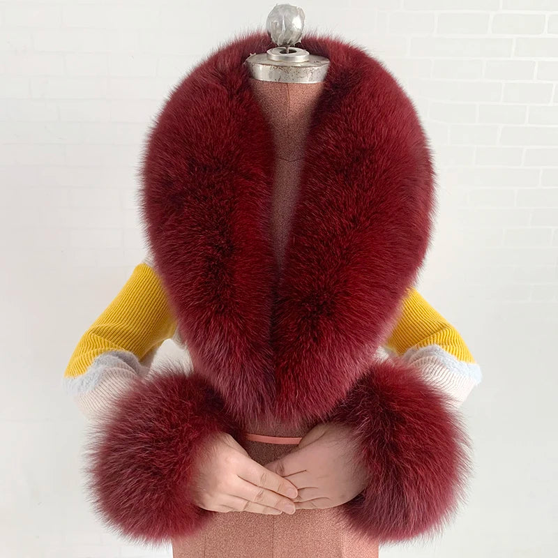 Conjunto de bufanda y puños de piel de zorro natural