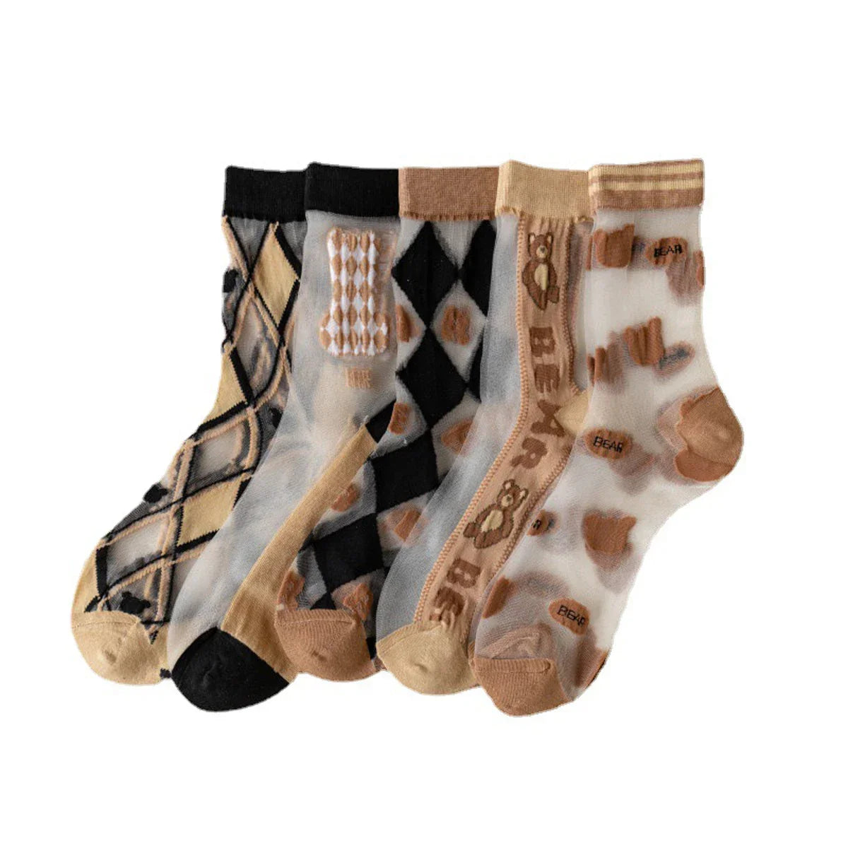 5 Pairs Lace Sexy Transparent Thin Socks