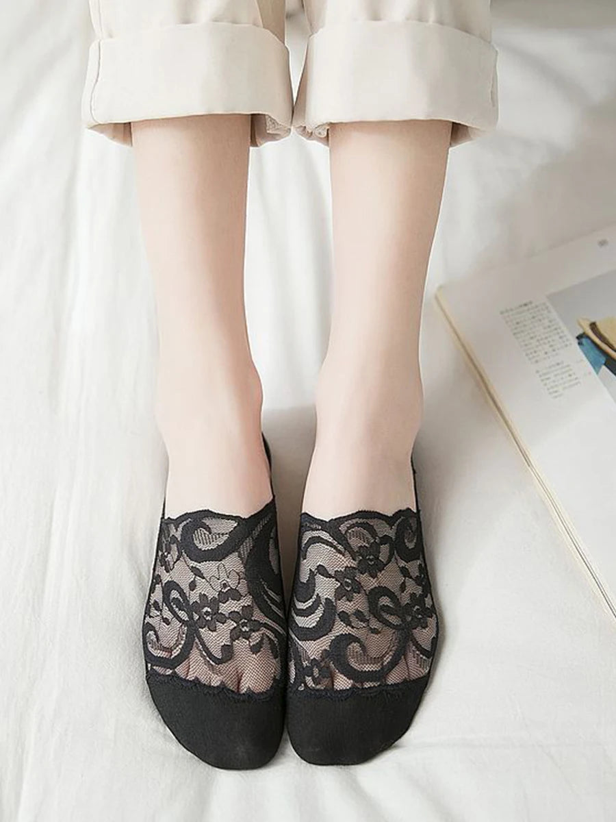 5 Pairs/Lot Lace Invisible Transparent No-Show Ankle Short