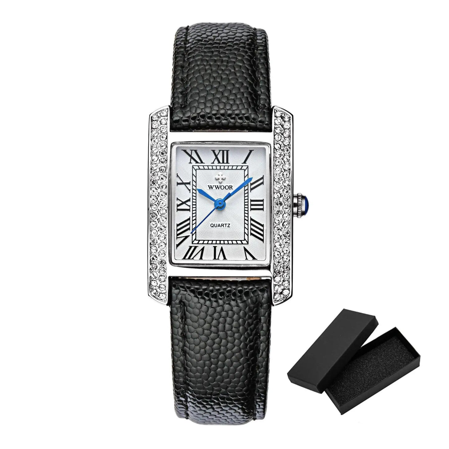 Elegant Square Diamond Waterproof Luxury Leather Quartz Watch