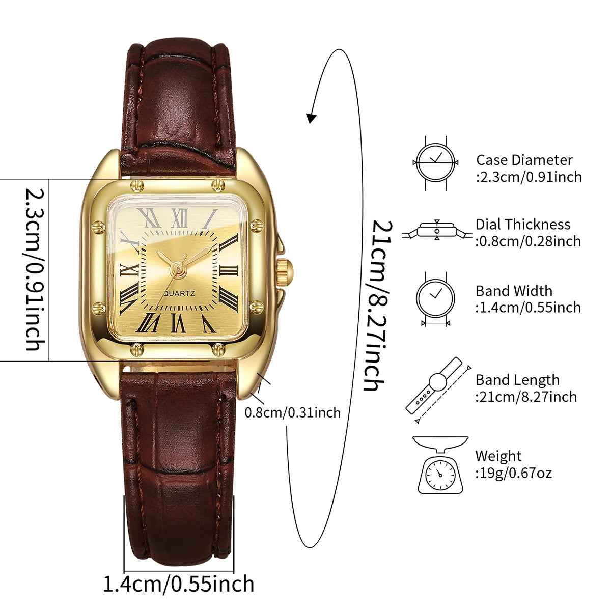 Square Leather Strap Roma Dial Quartz Watch