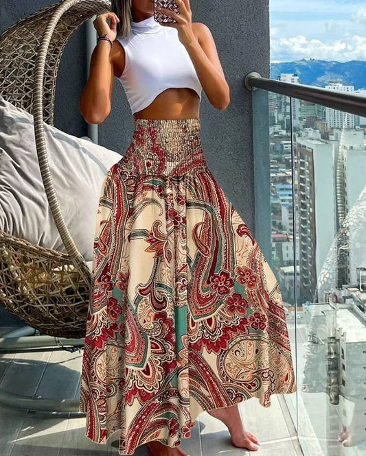 Cotton Floral High Waist Wrap Flower Long Skirt