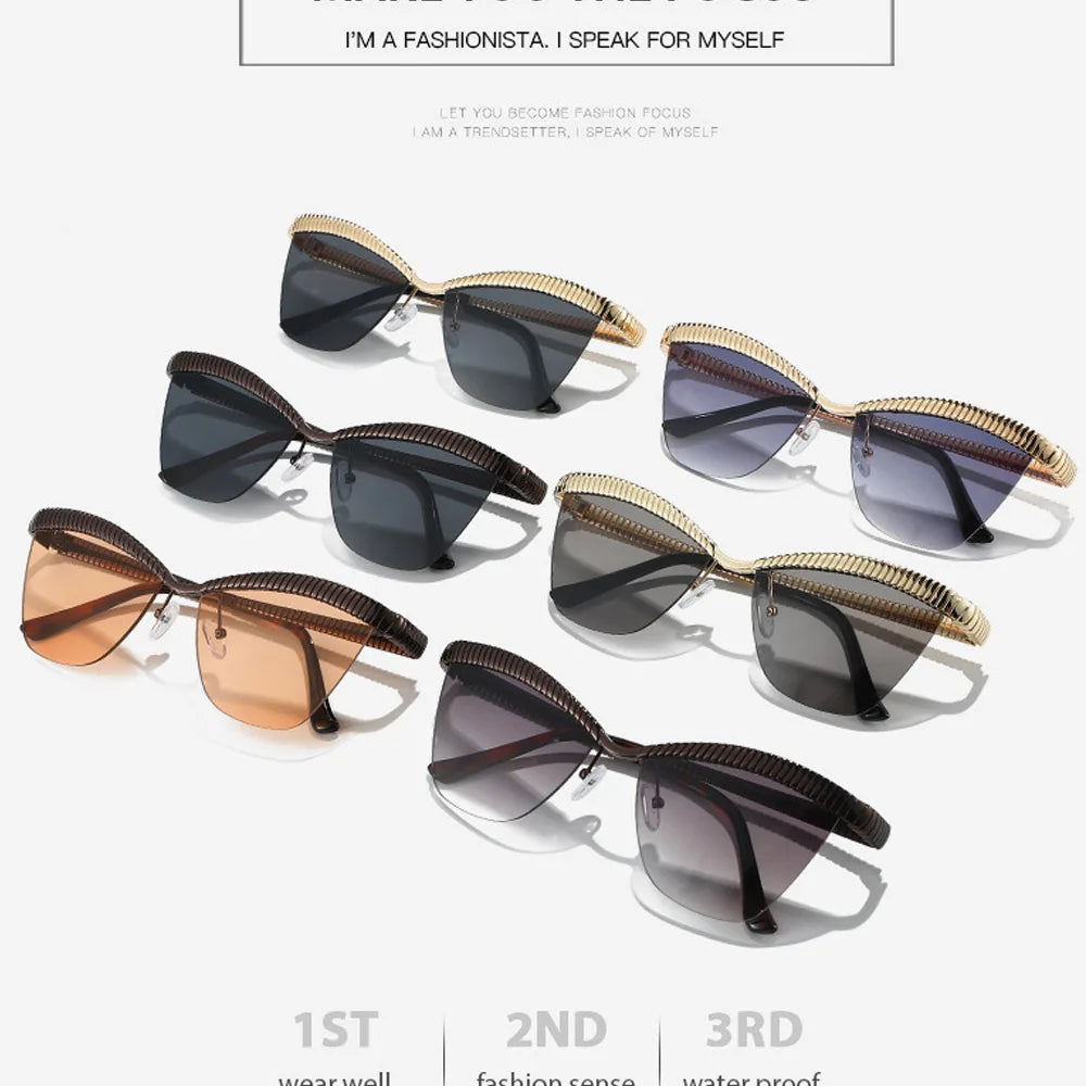 Alloy Eyebrow Half Frame Cat Eye Sunglasses