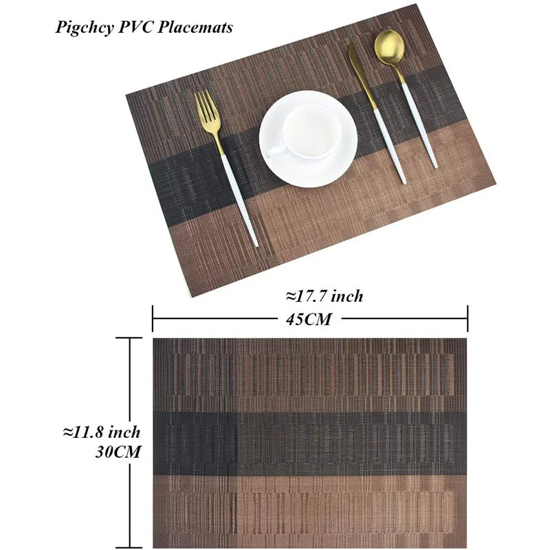 4PCS/SET Placemats PVC Table Mat Weave Stripe Pads