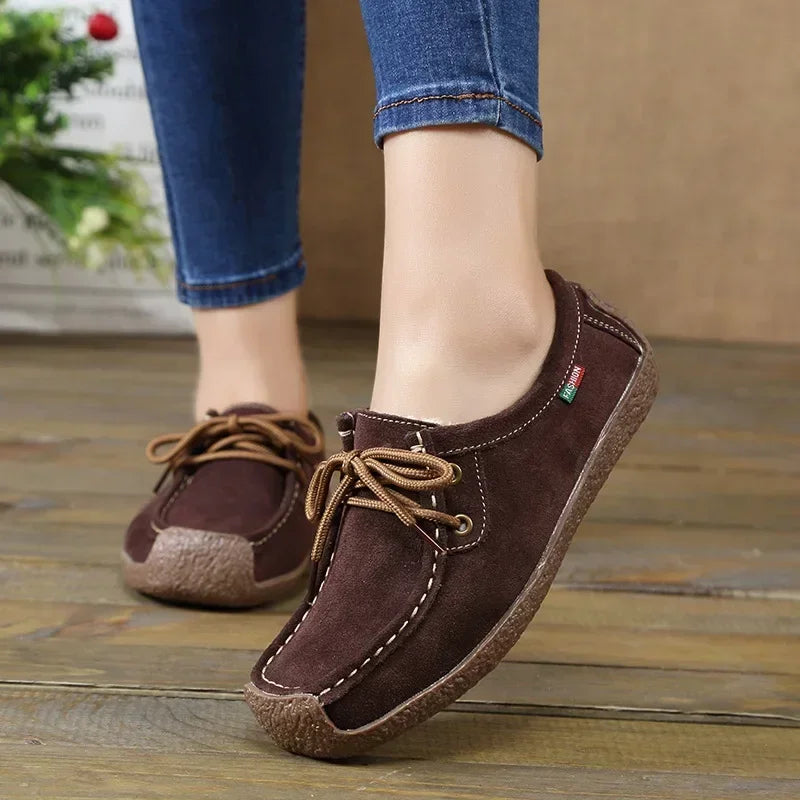 Casual Suede Leather Flats Lace Up Moccasins Sneakers