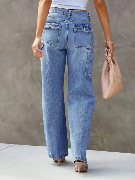 Light Blue Wide Leg Straight-Leg Jeans